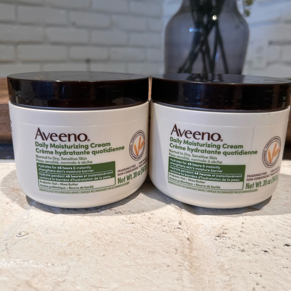 2 Pack Aveeno Daily Moisturizing Cream with Prebiotic Oat & Shea Butter 20oz New
